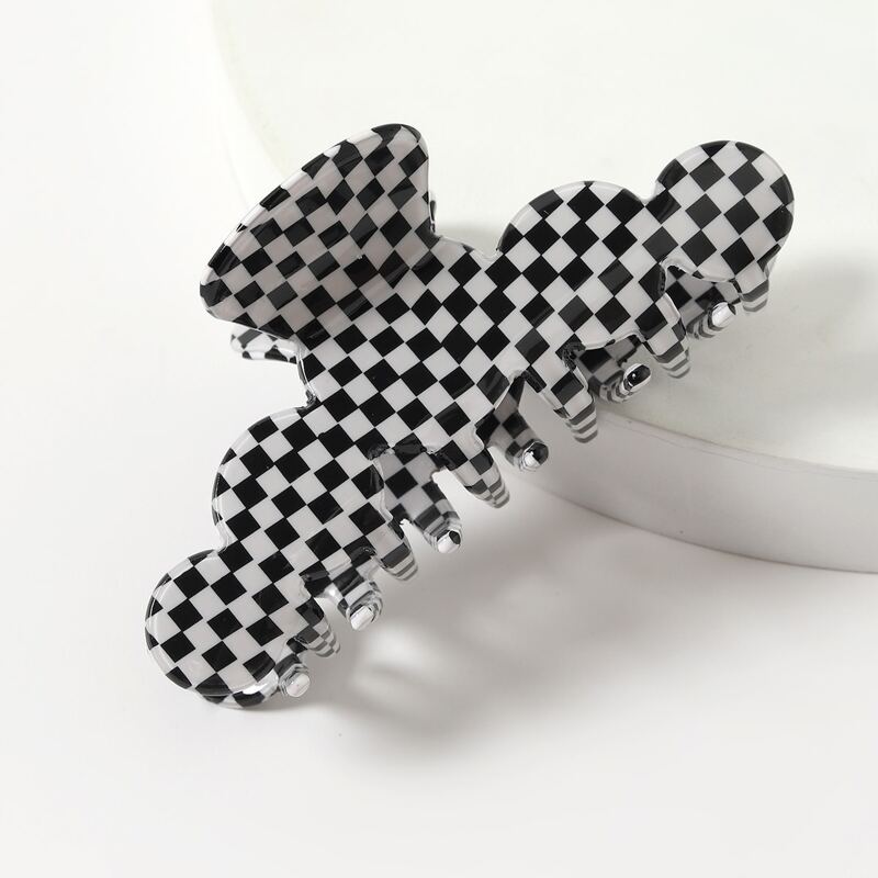 

1pc Plaid Print Hair Claw, Black and white