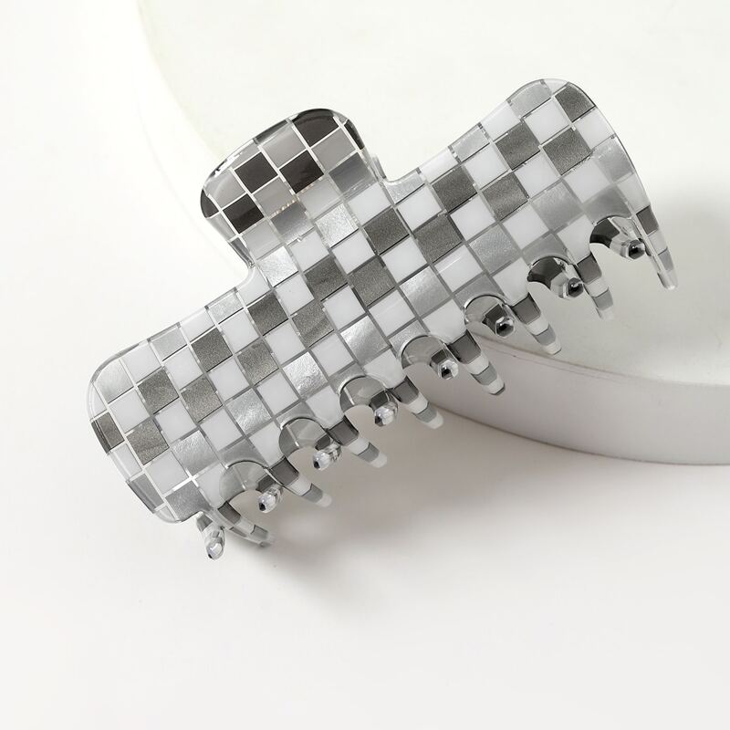 

1pc Plaid Print Hair Claw, Black and white
