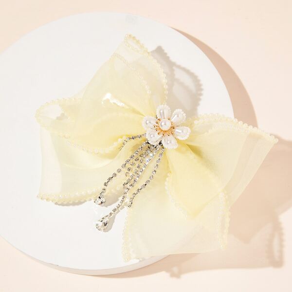 

Faux Pearl & Bow Decor Hair Clip, Apricot