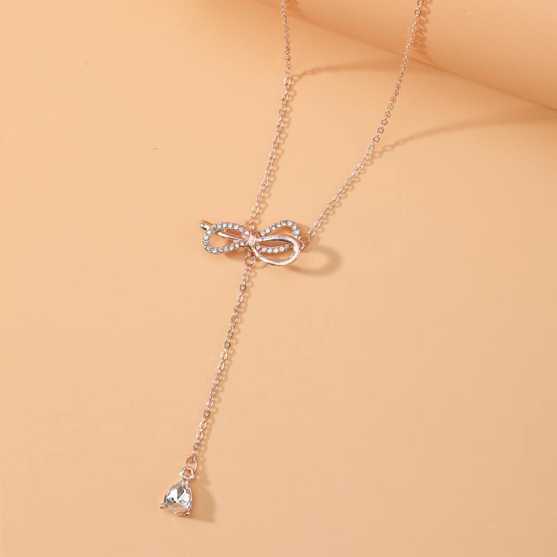 

Rhinestone Bow Decor Necklace, Rose gold