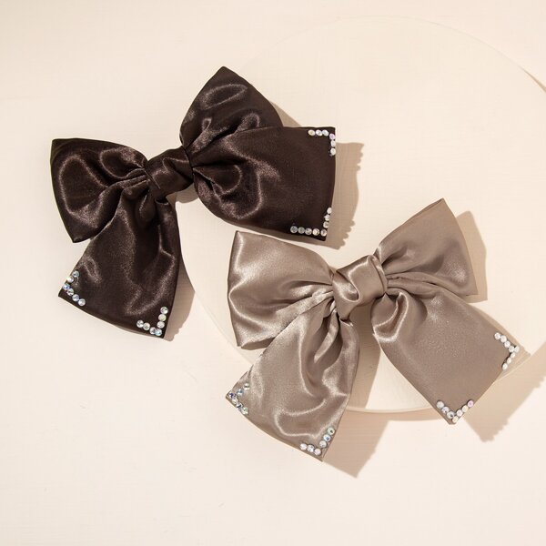 

2pcs Rhinestone & Bow Decor Hair Clip, Multicolor