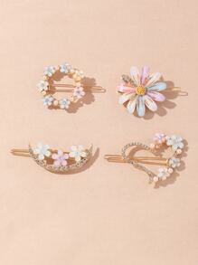4pcs Flower Decor Hair Clip - Multicolor - View 2