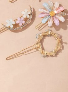4pcs Flower Decor Hair Clip - Multicolor - View 3