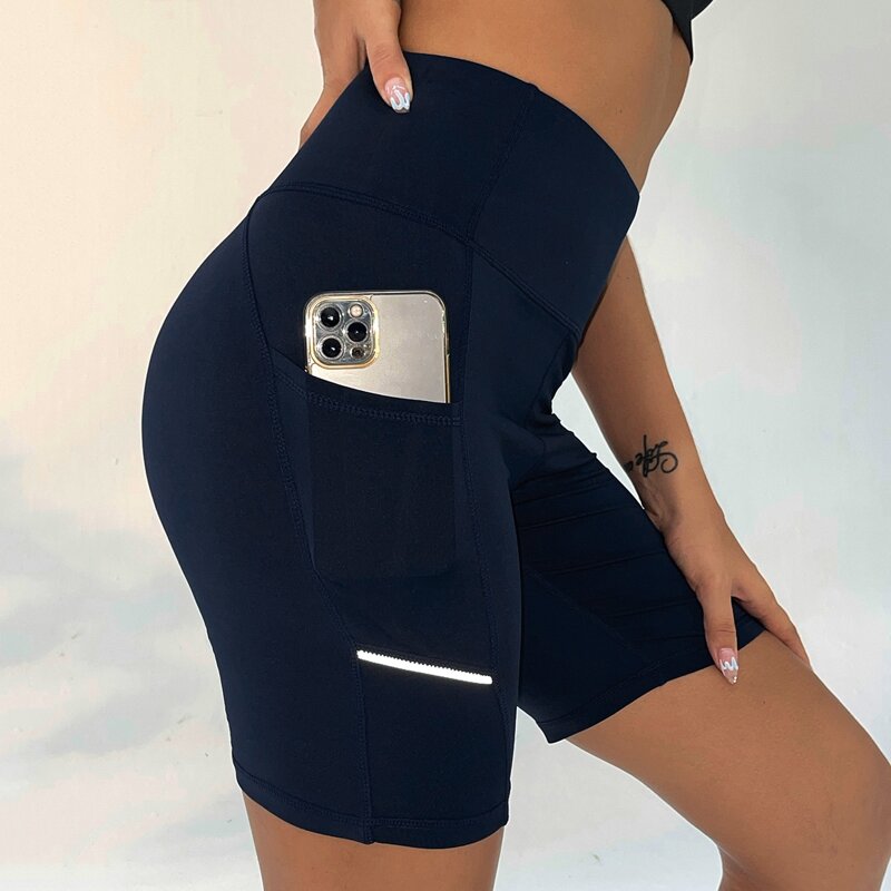 

Absorbs Sweat Breathable Phone Pocket Sports Biker Shorts, Navy blue
