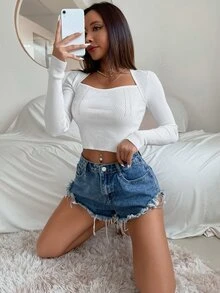 Jersey unicolor tejido de canalé - Blanco - Ver 5