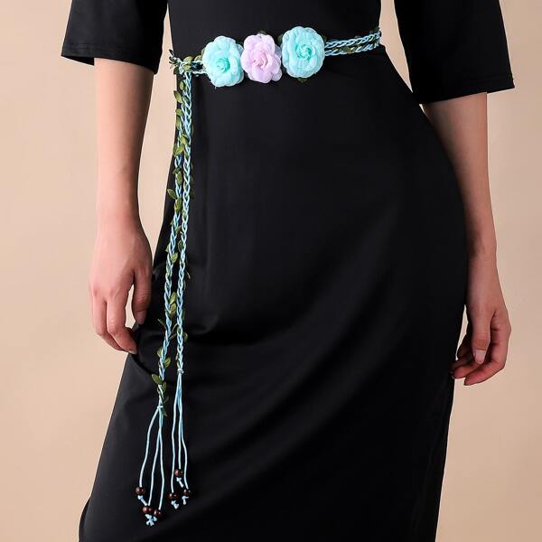 

Flower Decor Braided Belt, Multicolor