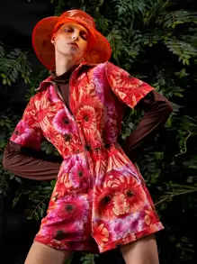 Meg Capaldi-Tallon 滿身花卉前紐扣反摺褲腳連身短褲 - 彩色 - 查看 1