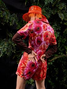 Meg Capaldi-Tallon 滿身花卉前紐扣反摺褲腳連身短褲 - 彩色 - 查看 2