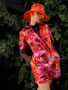 Meg Capaldi-Tallon 滿身花卉前紐扣反摺褲腳連身短褲 - 彩色 - 查看 4