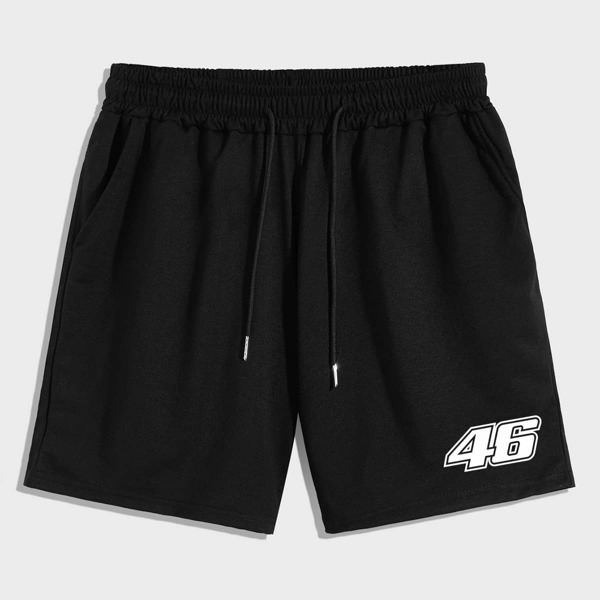

Guys Number Print Drawstring Shorts, Black
