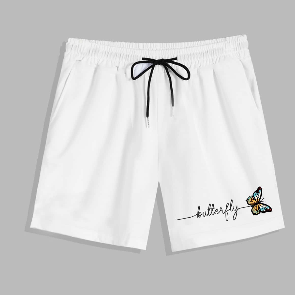 

Guys Butterfly & Letter Graphic Drawstring Shorts, White