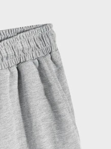 ROMWE MEN Guys Smile Face Graphic Drawstring Track Shorts - Light Grey - View 3