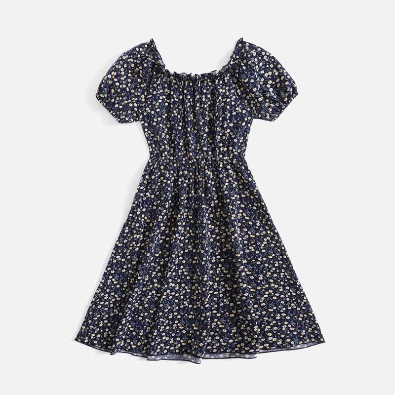 

Ditsy Floral Puff Sleeve Dress, Navy blue