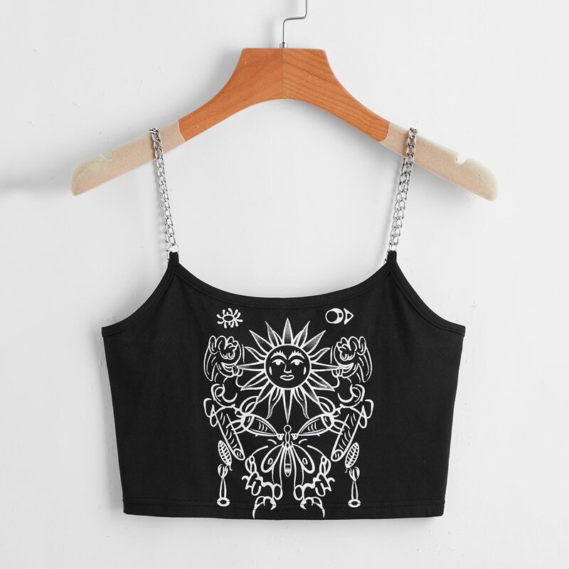 

Sun & Butterfly Graphic Chain Crop Cami, Black