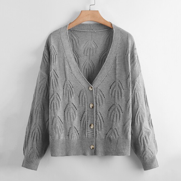 

Plus Button Front Drop Shoulder Cardigan, Grey