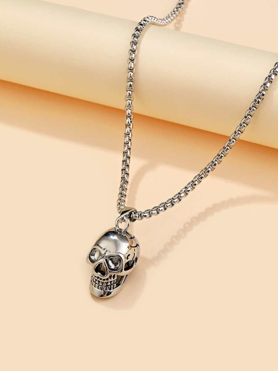 Skull Charm Necklace - Silver - View 1