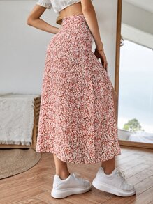 SHEIN VCAY Falda de muslo con abertura floral - Multicolor - View 2