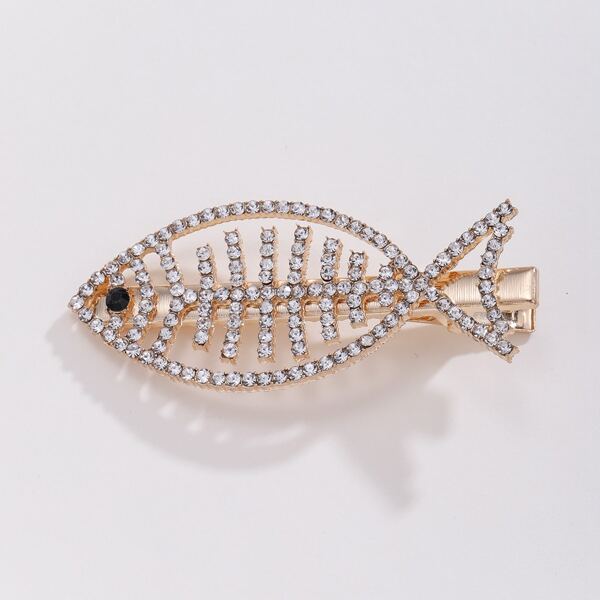 

Rhinestone Fish Decor Hair Clip, Gold