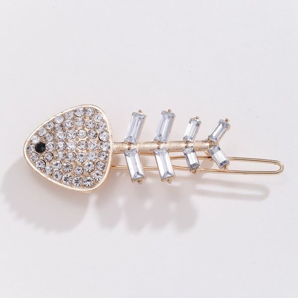 

Rhinestone Fish Decor Hair Clip, Gold