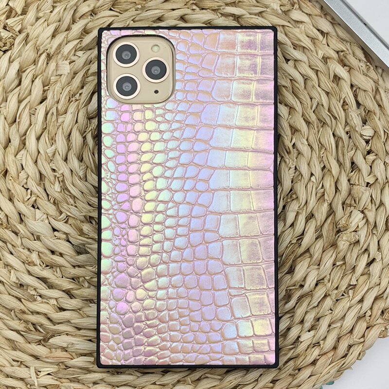 

Contrast Frame Croc Embossed Phone Case, Multicolor