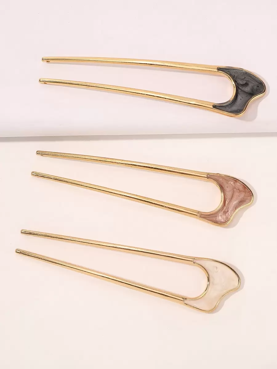 3pcs Simple Hair Pin Boho Gold Head Piece Hair Bun Hair Bun Maker Bun Hair Piece Hair Styling Pins, School Stuff, Hair Accessories - Multicolor - View 1