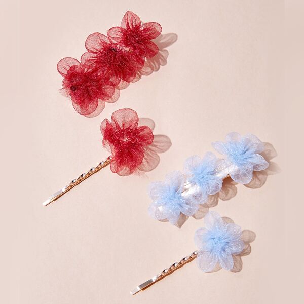 

4pcs Mesh Flower Decor Hair Clip, Multicolor