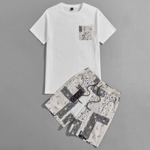 Guys Paisley Print Tee & Drawstring Shorts