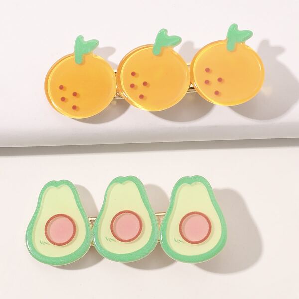 

2pcs Cartoon Fruit Hair Clip, Multicolor