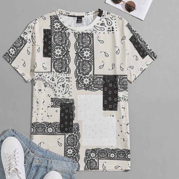 

Men Paisley Scarf Print Tee, Multicolor