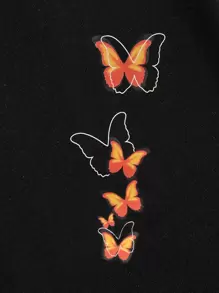 SHEIN Unity Butterfly Print Drawstring Waist Sweatpants - Black - View 3