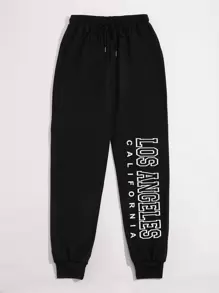 SHEIN Unity 字母圖案抽繩衛褲 - 黑色 - 查看 5