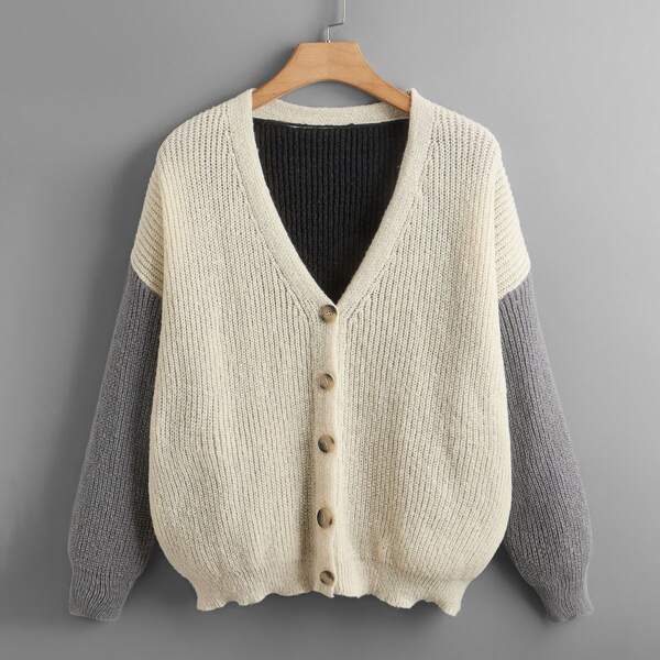 

Plus Colorblock Drop Shoulder Cardigan, Multicolor