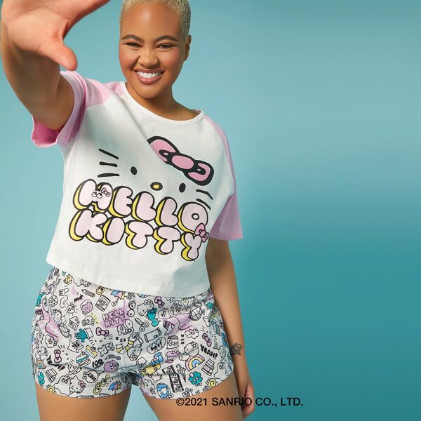 

Plus Cartoon And Letter Graphic PJ Set, Multicolor