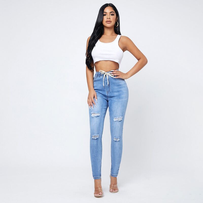 

Ripped Detail Skinny Jeans, Light wash