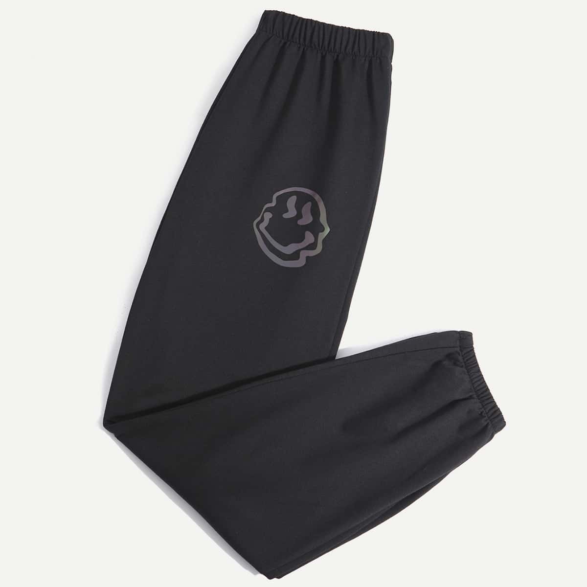 

Graphic Elastic Waist Sweatpants, Black