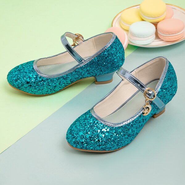 

Girls Rhinestone Decor Glitter Mary Janes, Blue