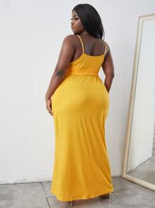 Maweii 大碼素色腰帶吊帶連衣裙 - 黃色 - 查看 2