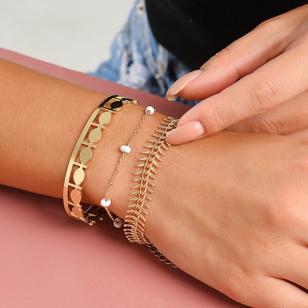 

3pcs Simple Bracelet Set, Gold