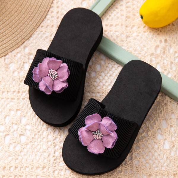 

Girls Flower Appliques Slippers, Mauve purple