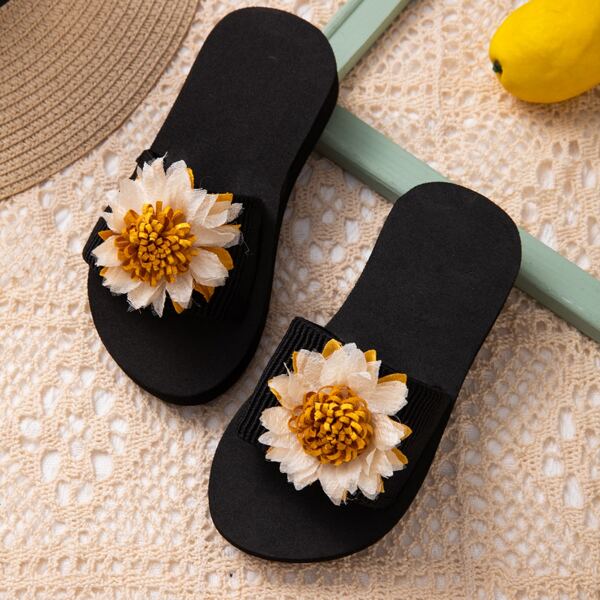 

Girls Flower Appliques Slippers, Yellow