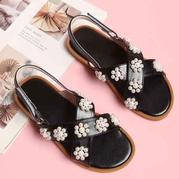 

Girls Faux Pearl Decor Sandals, Black