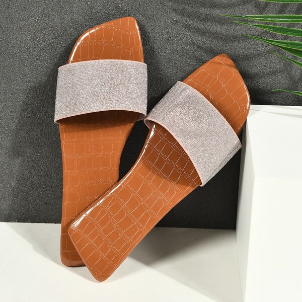 

Glitter Decor Slide Sandals, Pink