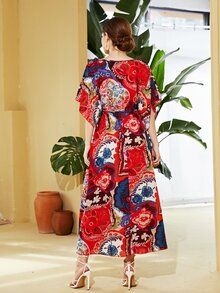 滿版印花腰部抽繩連衣裙 - 彩色 - 查看 2