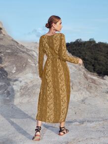 Seusyu Stripe Asymmetric Hem Top & Skirt - Multicolor - View 2