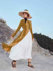 Seusyu Stripe Asymmetric Hem Top & Skirt - Multicolor - View 3