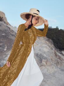 Seusyu Stripe Asymmetric Hem Top & Skirt - Multicolor - View 6