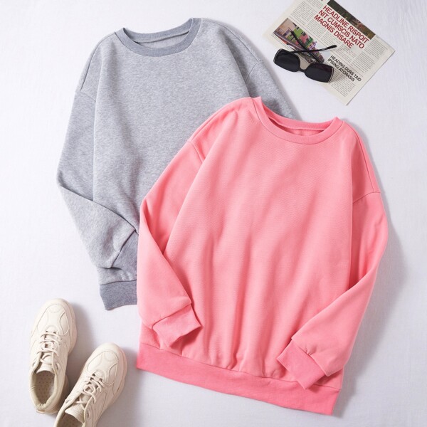 

2pcs Solid Thermal Sweatshirt, Multicolor