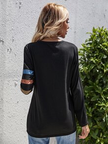Colourblock Pocket Front Tee - Black - View 2