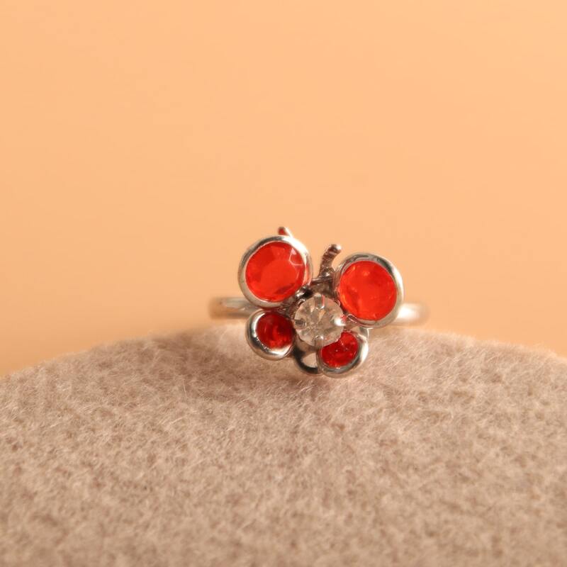 

1pc Rhinestone Butterfly Ring, Red