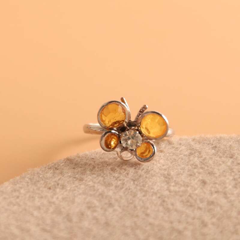 

1pc Rhinestone Butterfly Ring, Yellow
